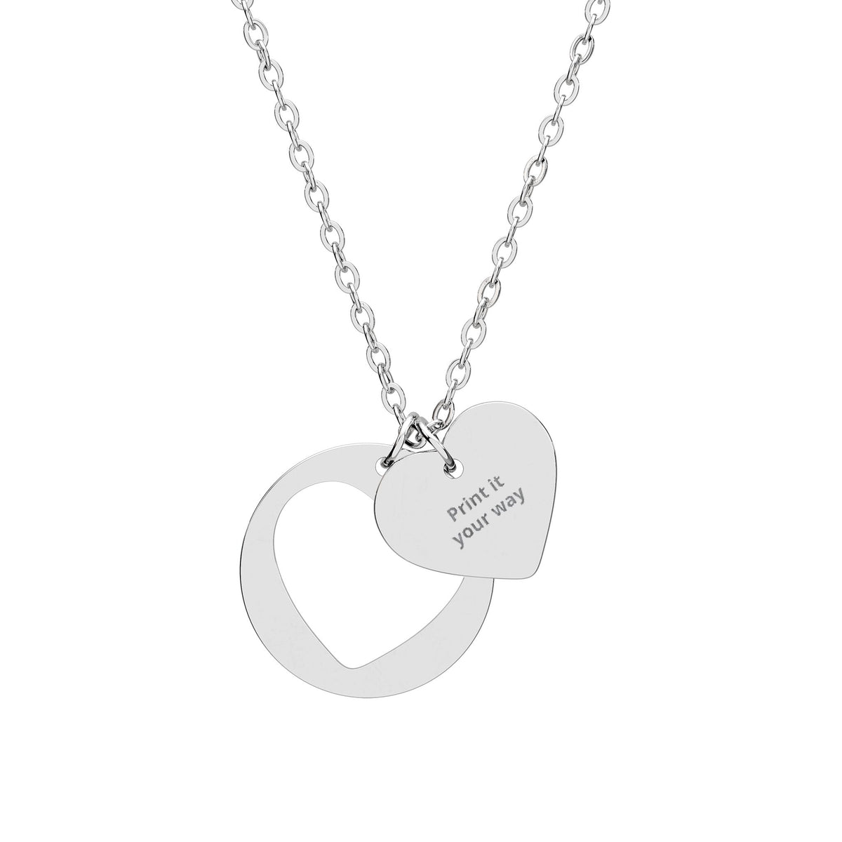Engravable Heart Cutout Necklace — Personalized Initials Pendant (Sterling Silver / Rose Gold)