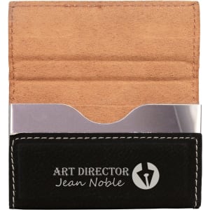 SKU: GFT606 - 3 3/4" x 2 3/4" Black/Silver Laserable Leatherette Hard Business Card Holder