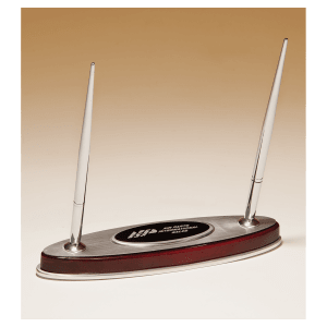 SKU: PS8111 - 6 1/2" x 7 3/8" Rosewood Piano Finish Pen Set with Silver Aluminum Accents