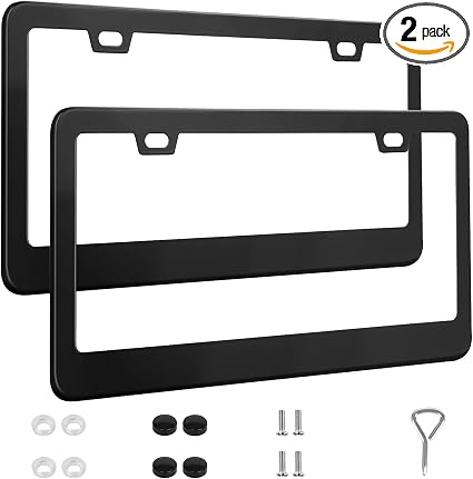 Custom Stainless Steel License Plate Frames/Plate Cover Car Accessories with Screw Caps (Black)