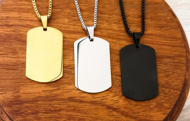 Dog Tag Box Chain Necklace (Silver, Gold or Black), 1 Total (Smaller than normal dog tag)